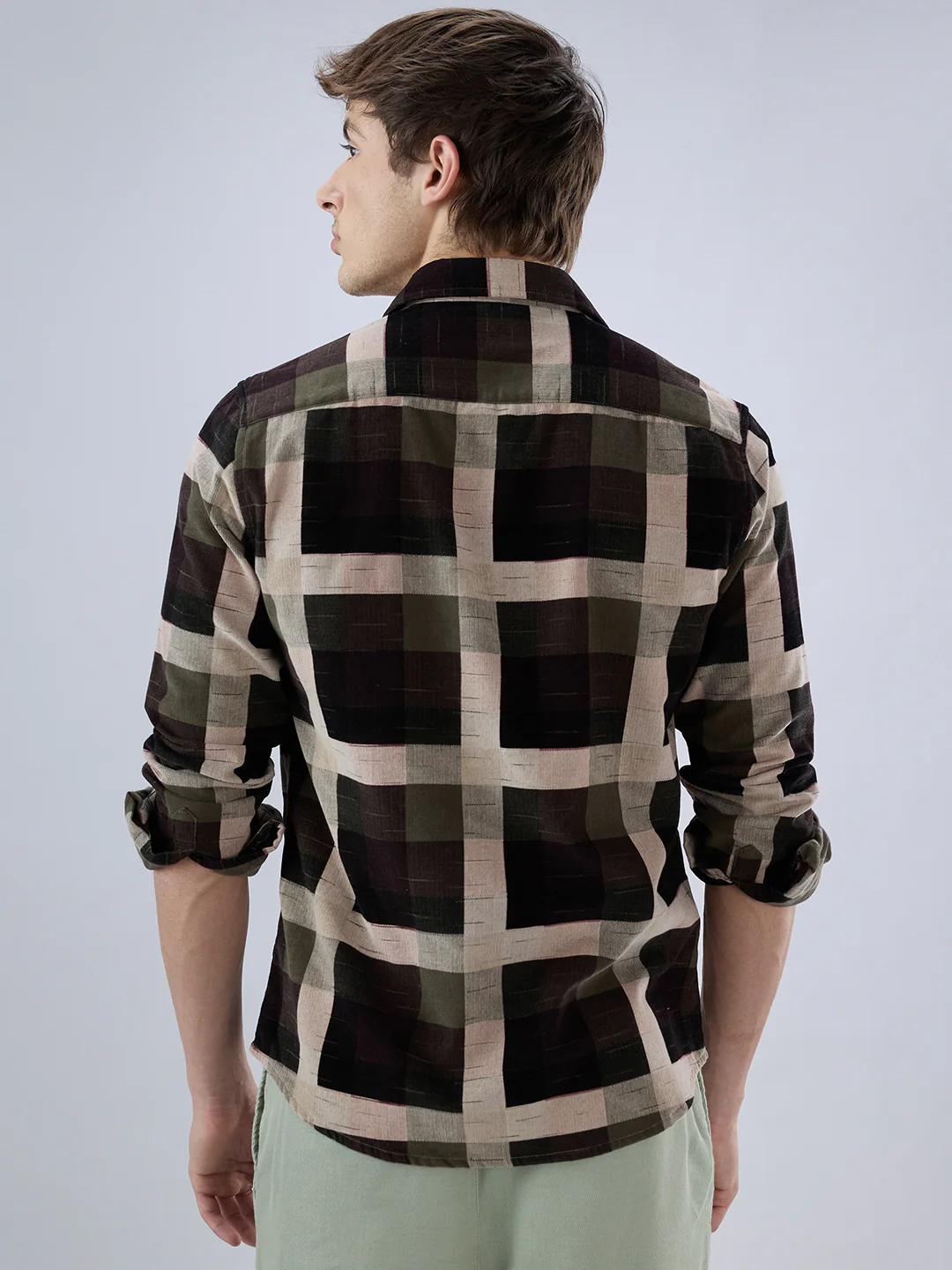 Deep Olive & Brown Crossweave Corduroy Shirt - Image 7