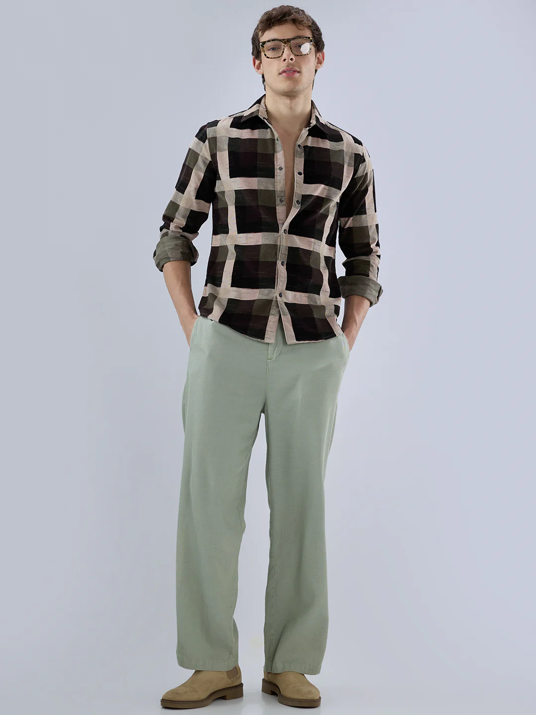 Deep Olive & Brown Crossweave Corduroy Shirt - Image 8