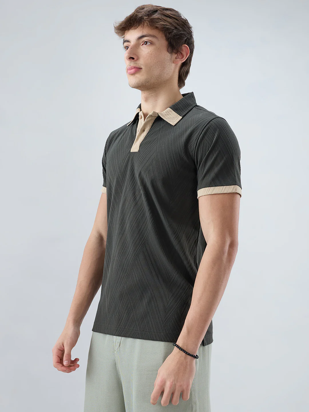 Deep Olive Contrast Polo Neck T-shirt - Image 6