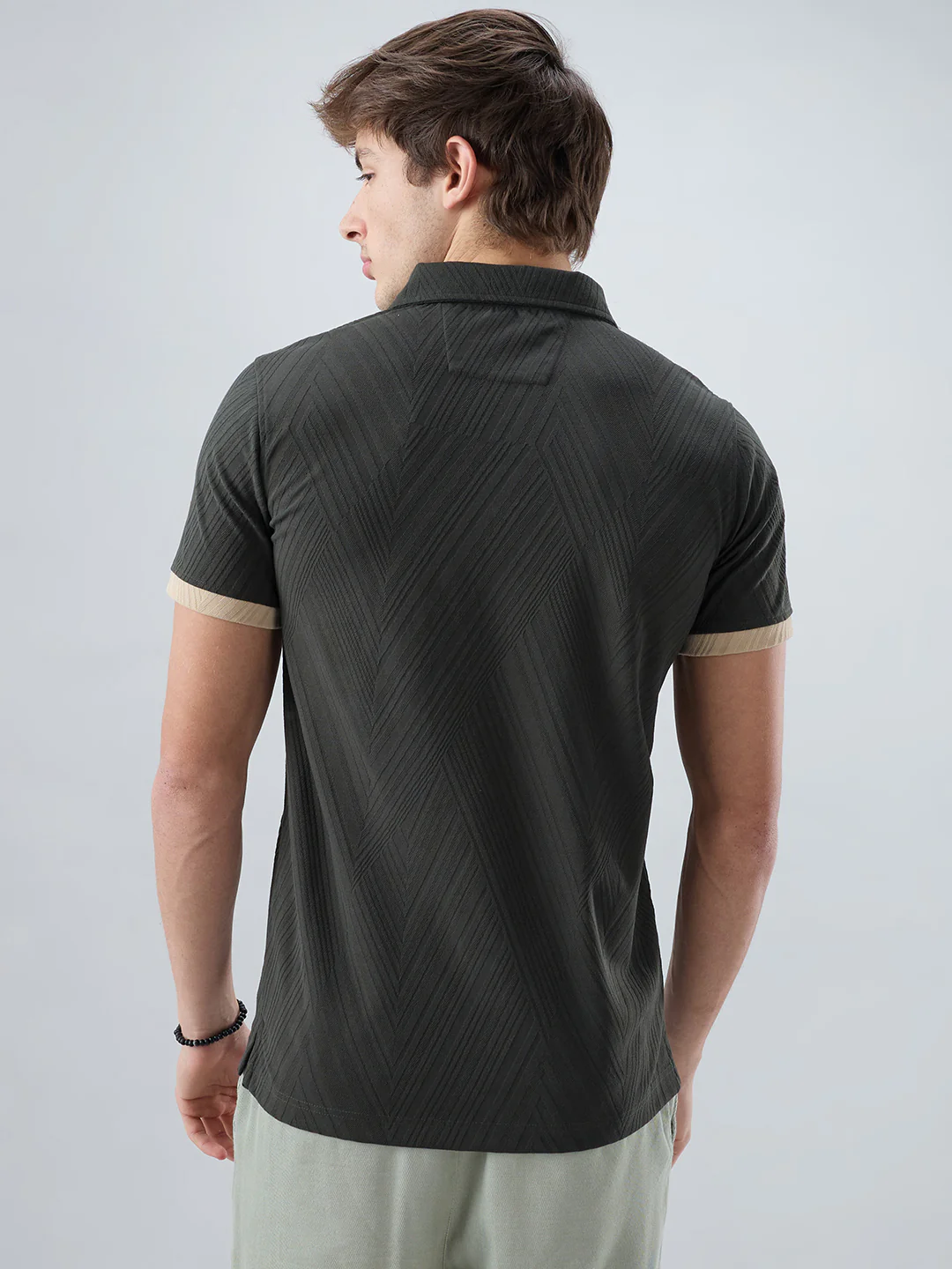 Deep Olive Contrast Polo Neck T-shirt - Image 7