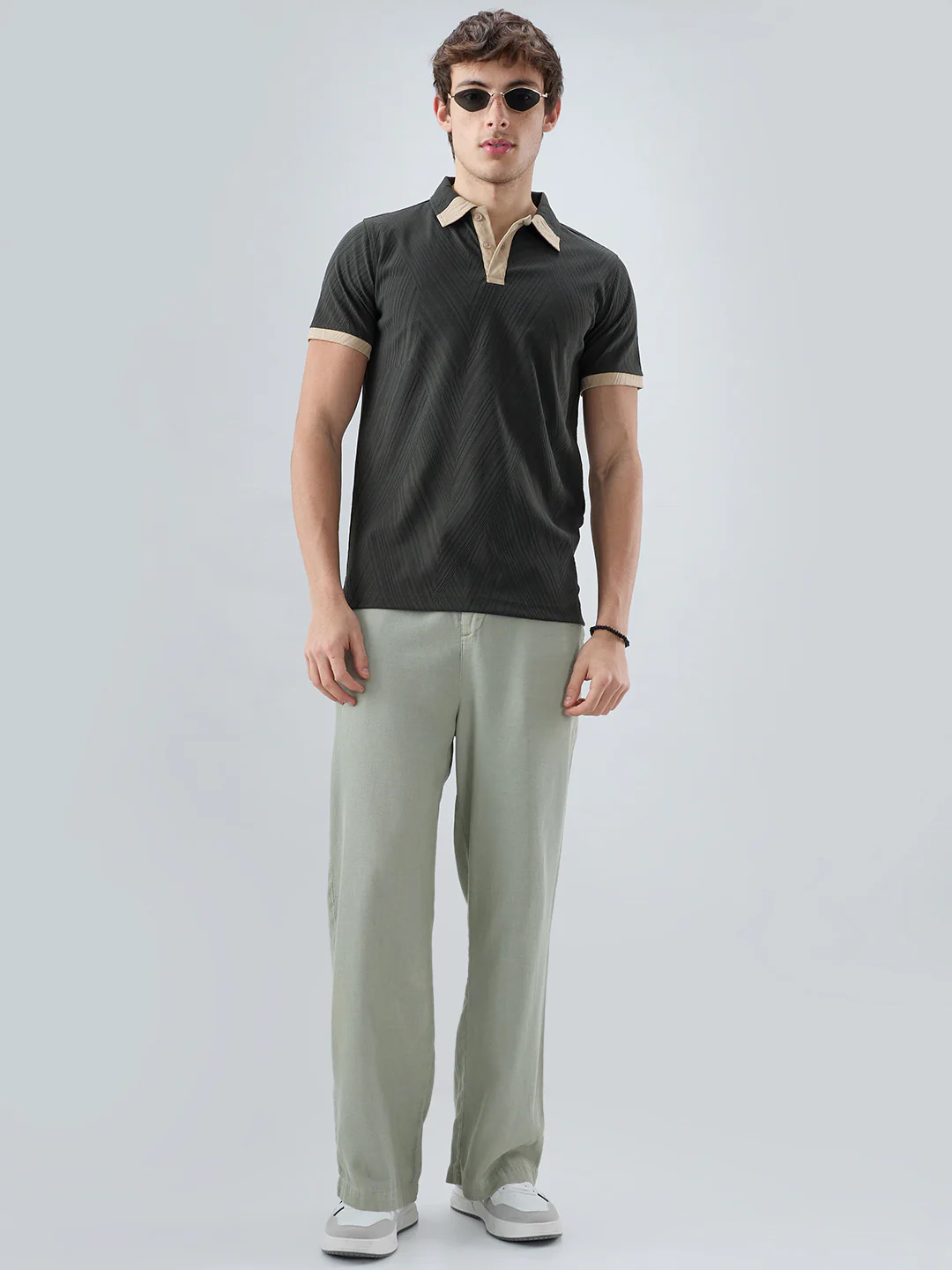 Deep Olive Contrast Polo Neck T-shirt - Image 8