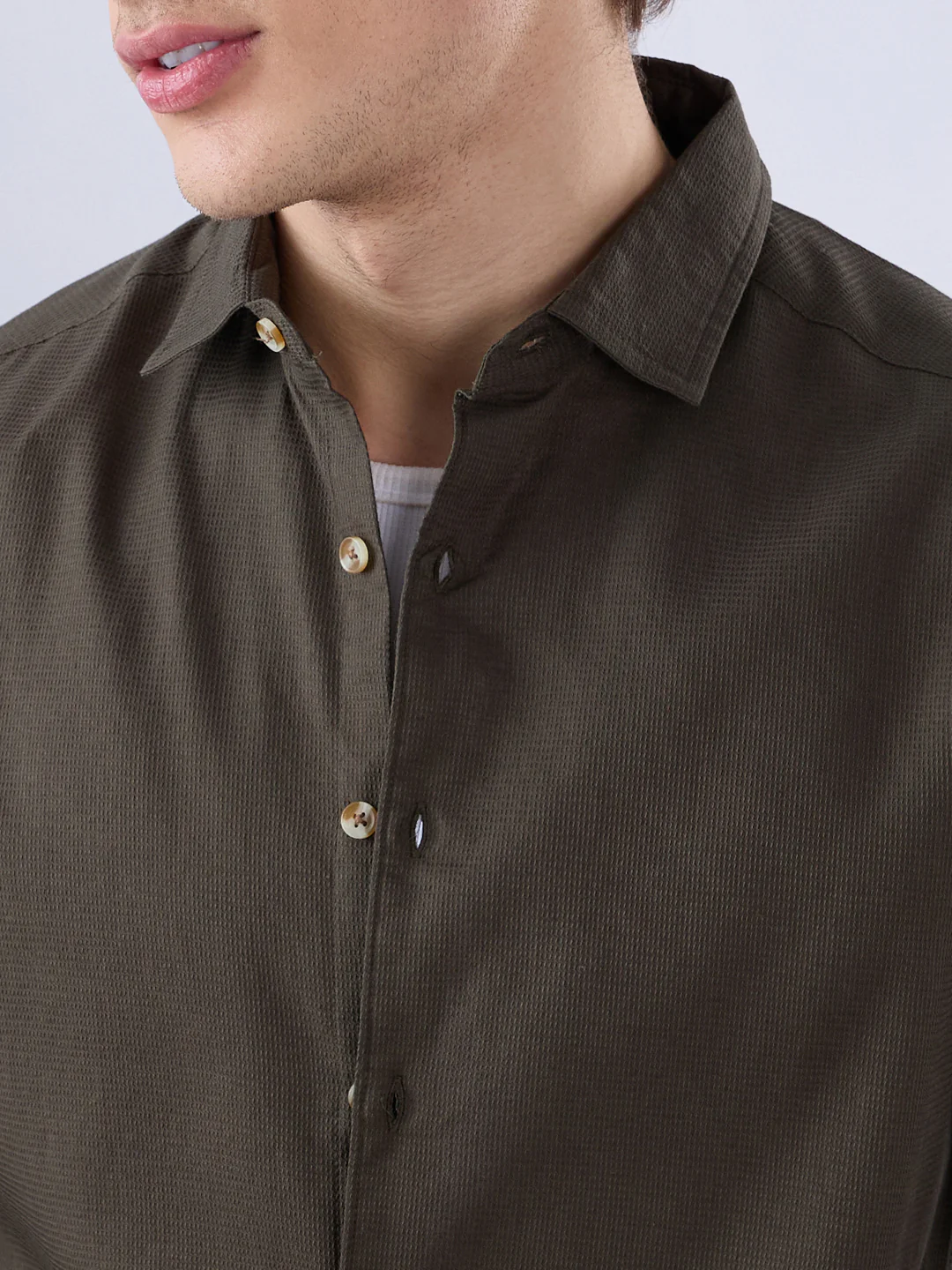 Deep Olive Refined Textured Shirt - Image 3