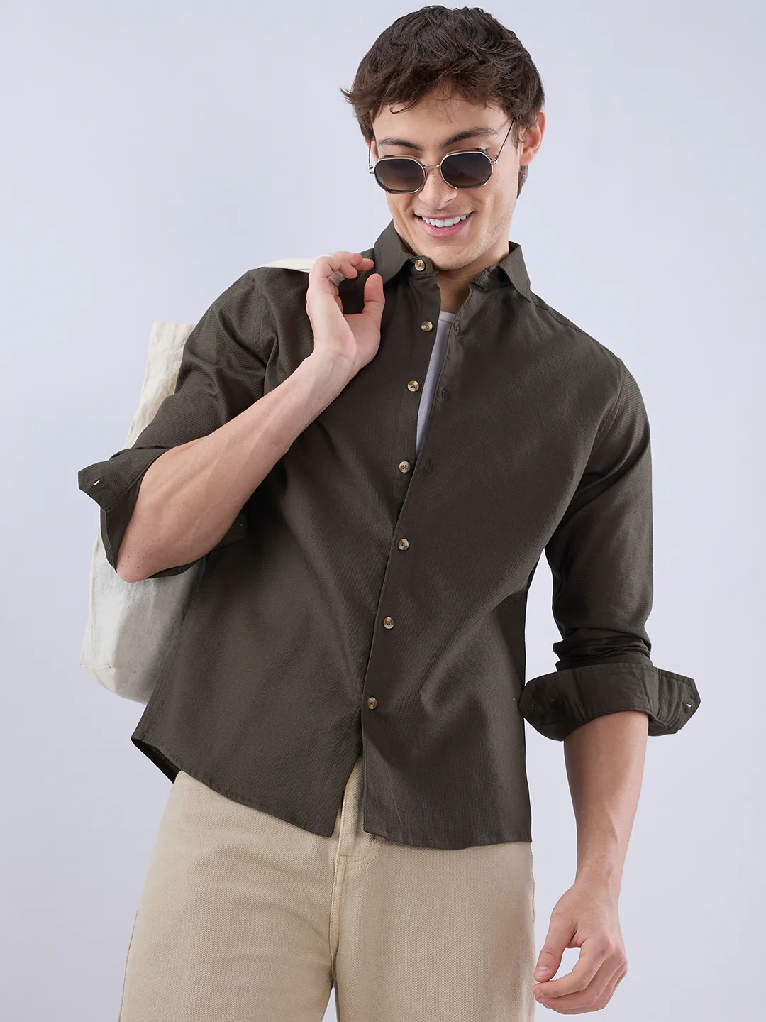 Deep Olive Refined Textured Shirt - Image 4