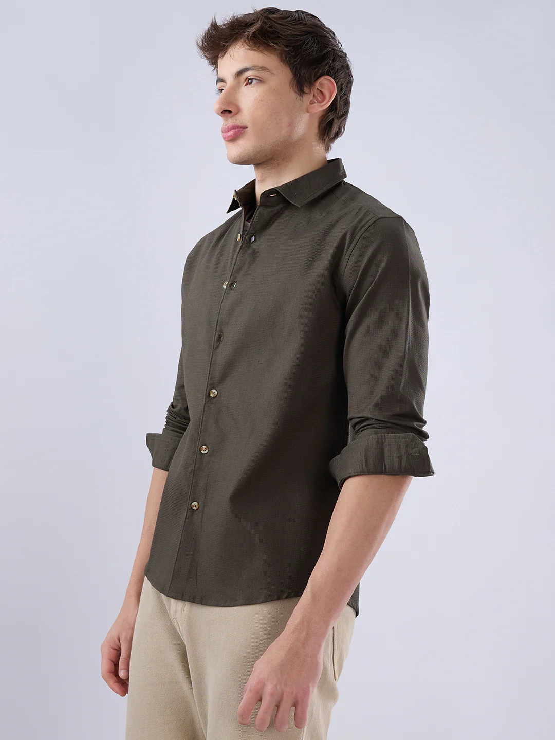 Deep Olive Refined Textured Shirt - Image 6