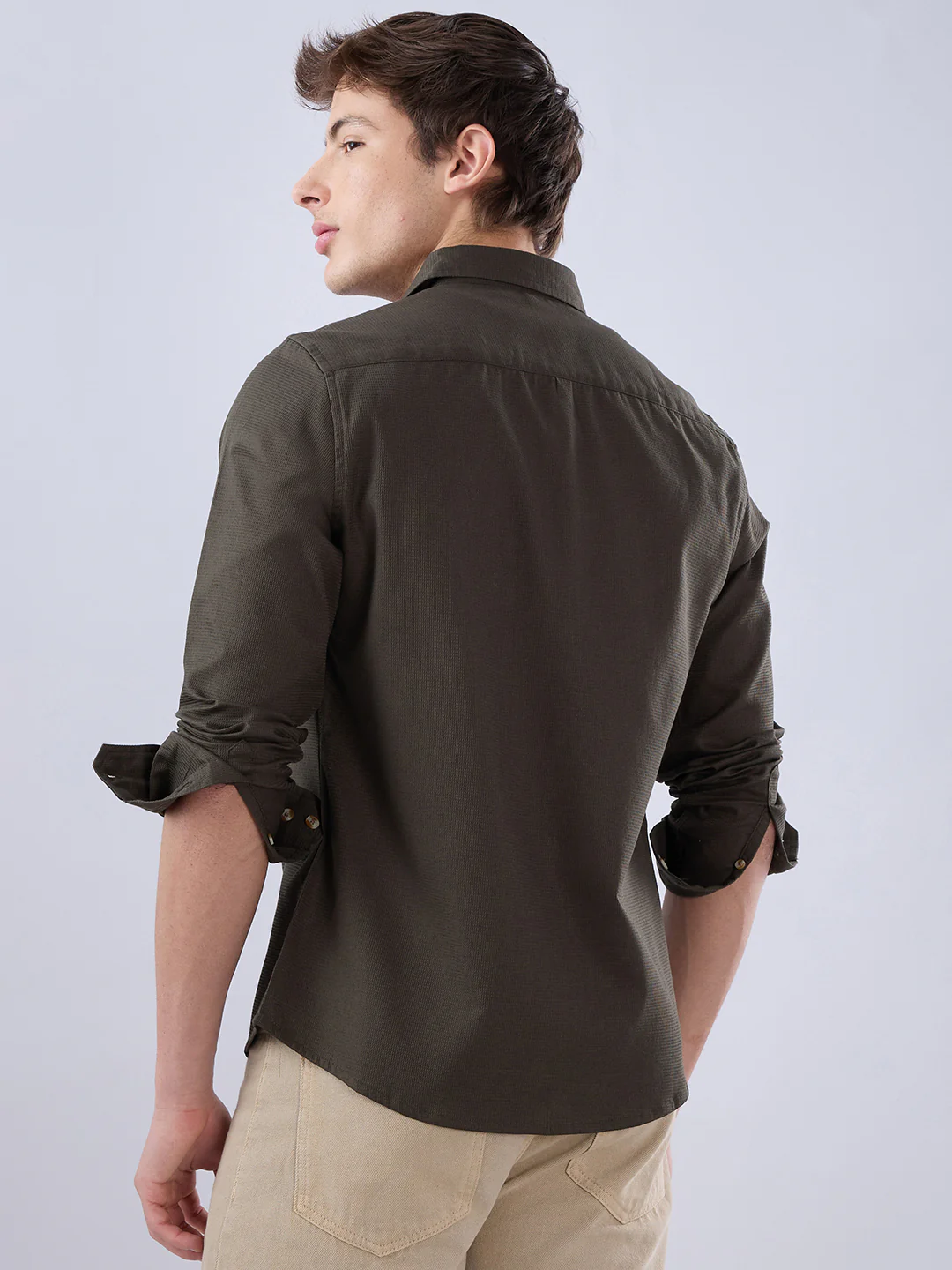 Deep Olive Refined Textured Shirt - Image 7