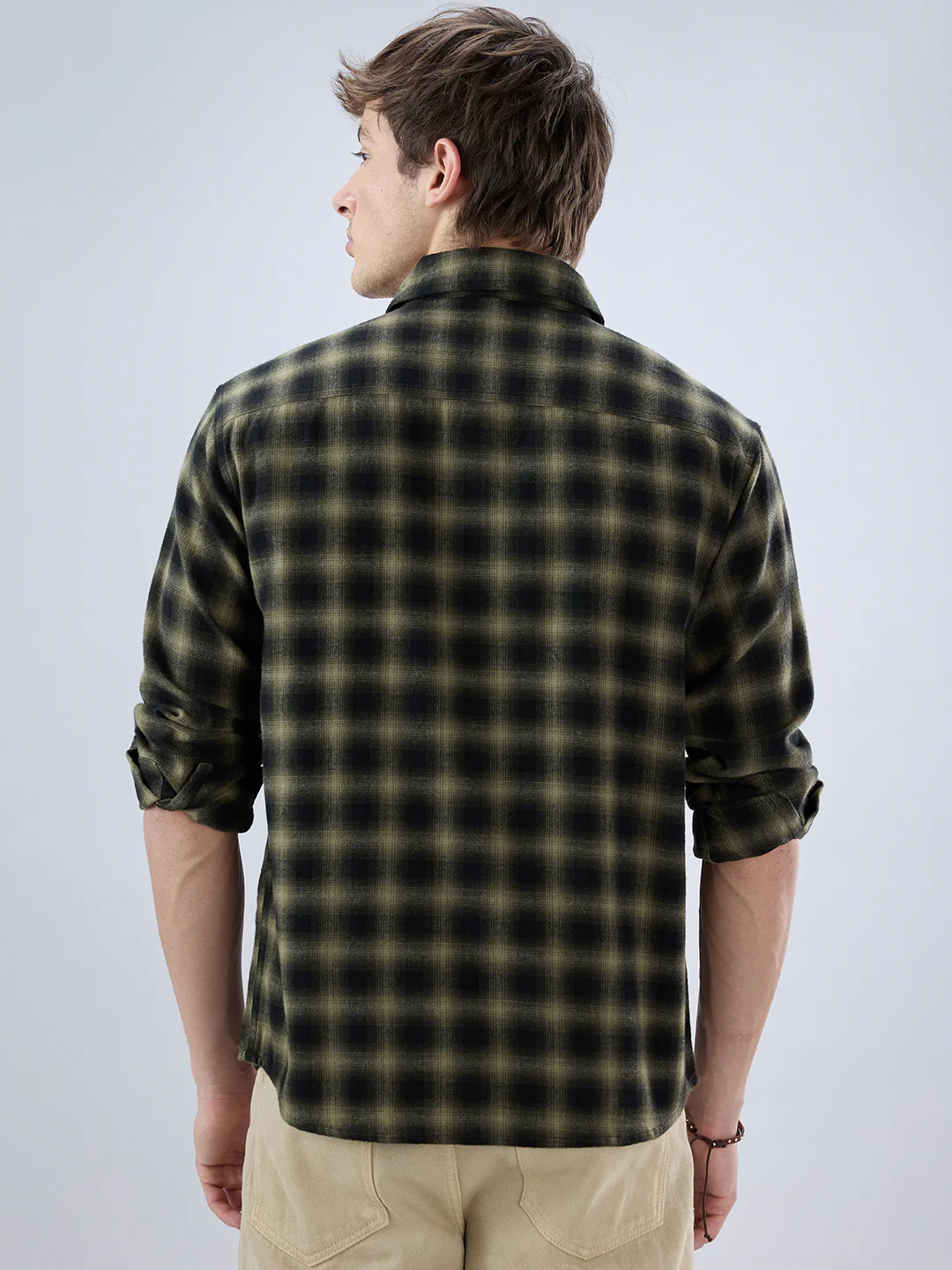 Deep Olive Soft Rustic Checks Double Pocket Shirt - Image 6