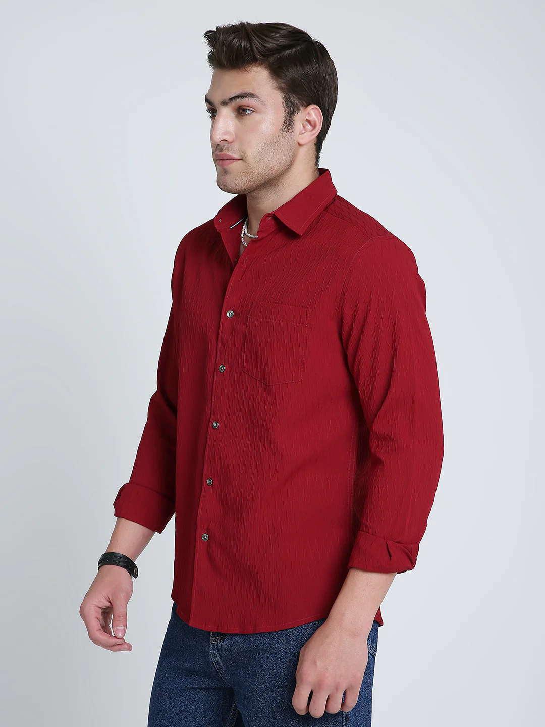 Deep Ruby Red Textured Shirt - Image 6