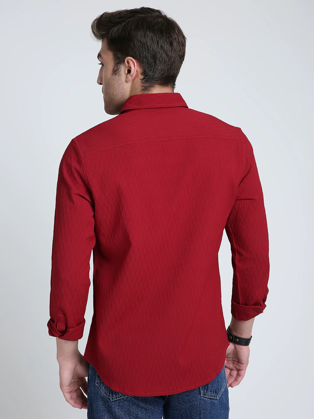 Deep Ruby Red Textured Shirt - Image 7