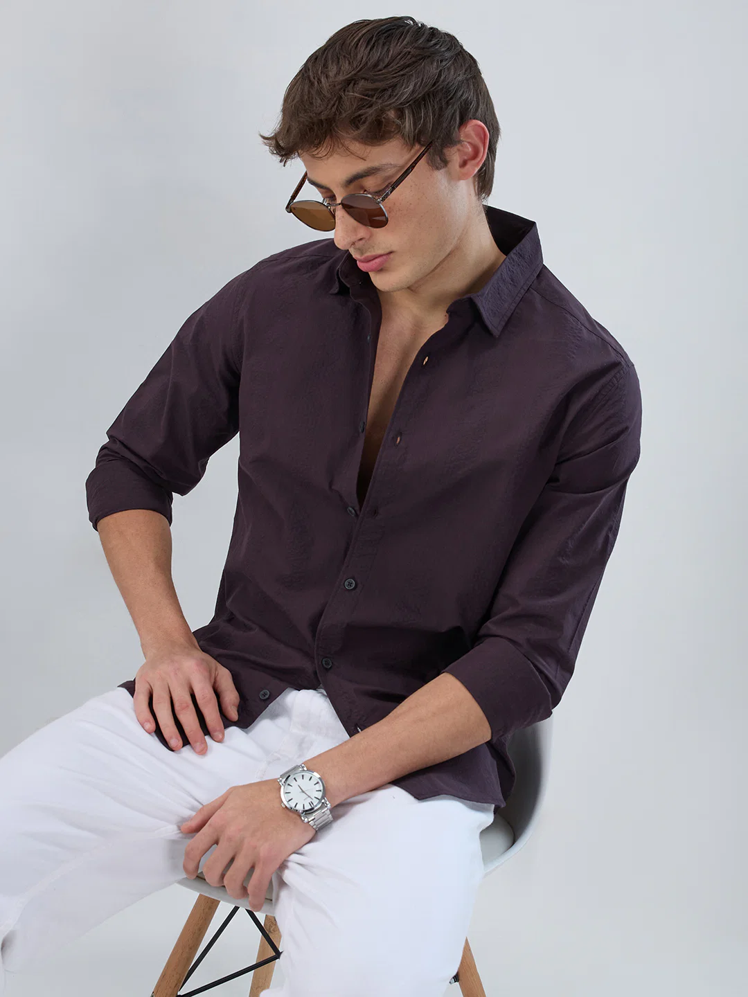 Deep Wine Striped Seersucker Shirt - Image 2
