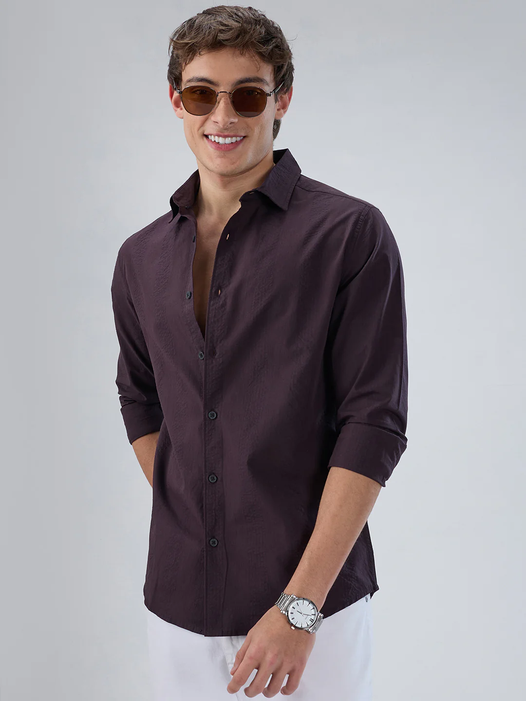 Deep Wine Striped Seersucker Shirt - Image 4