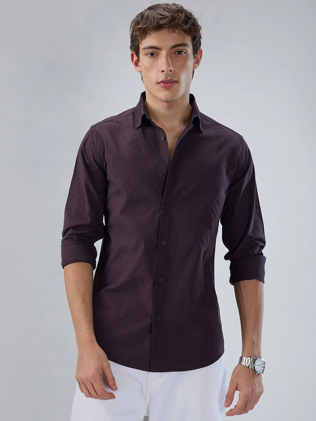 Deep Wine Striped Seersucker Shirt - Image 5