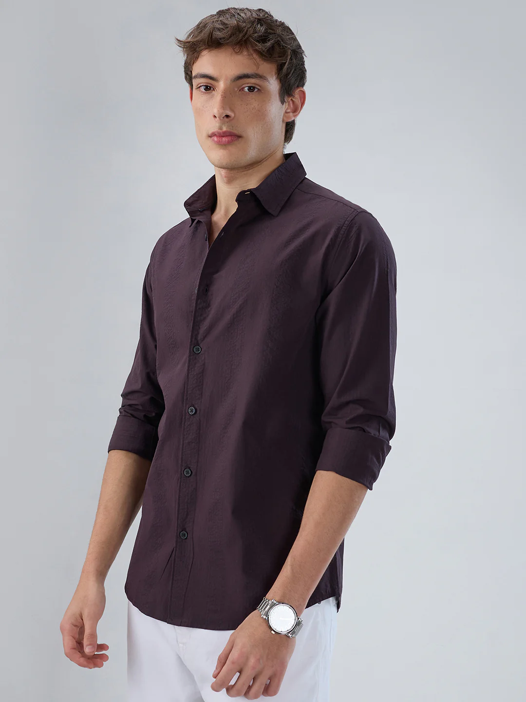 Deep Wine Striped Seersucker Shirt - Image 6