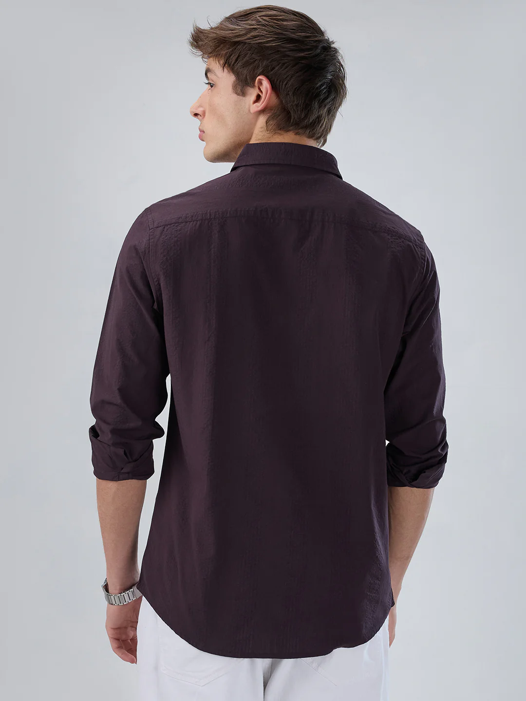 Deep Wine Striped Seersucker Shirt - Image 7