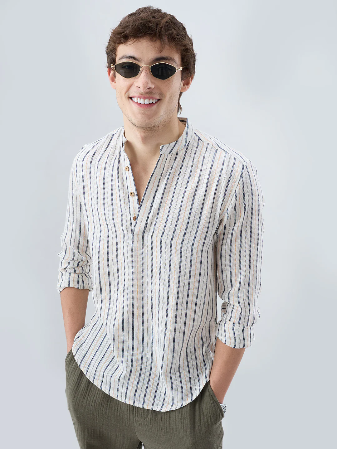 Delicate Micro Stitch Multicolor Stripe Kurta - Image 2