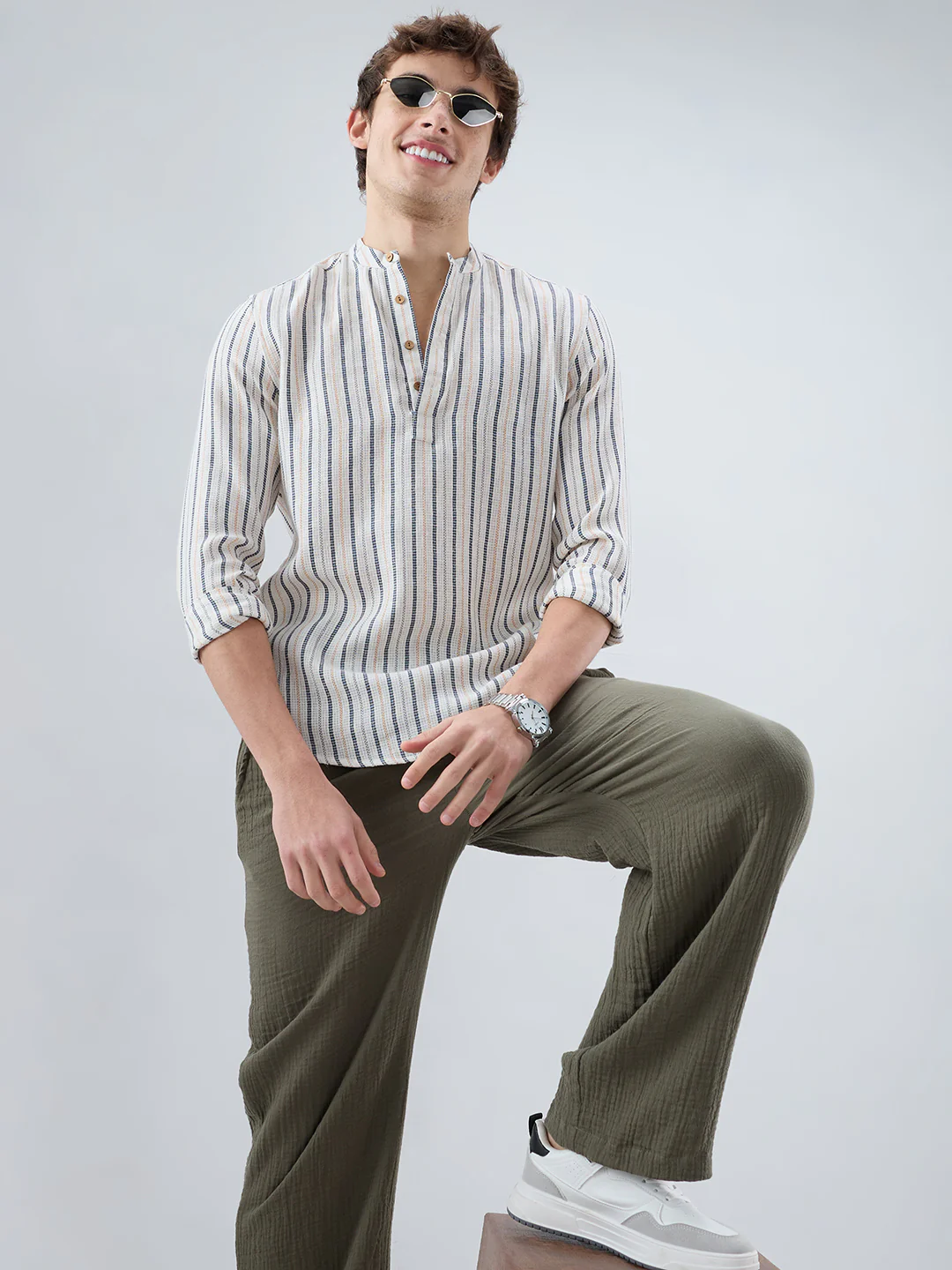 Delicate Micro Stitch Multicolor Stripe Kurta - Image 4