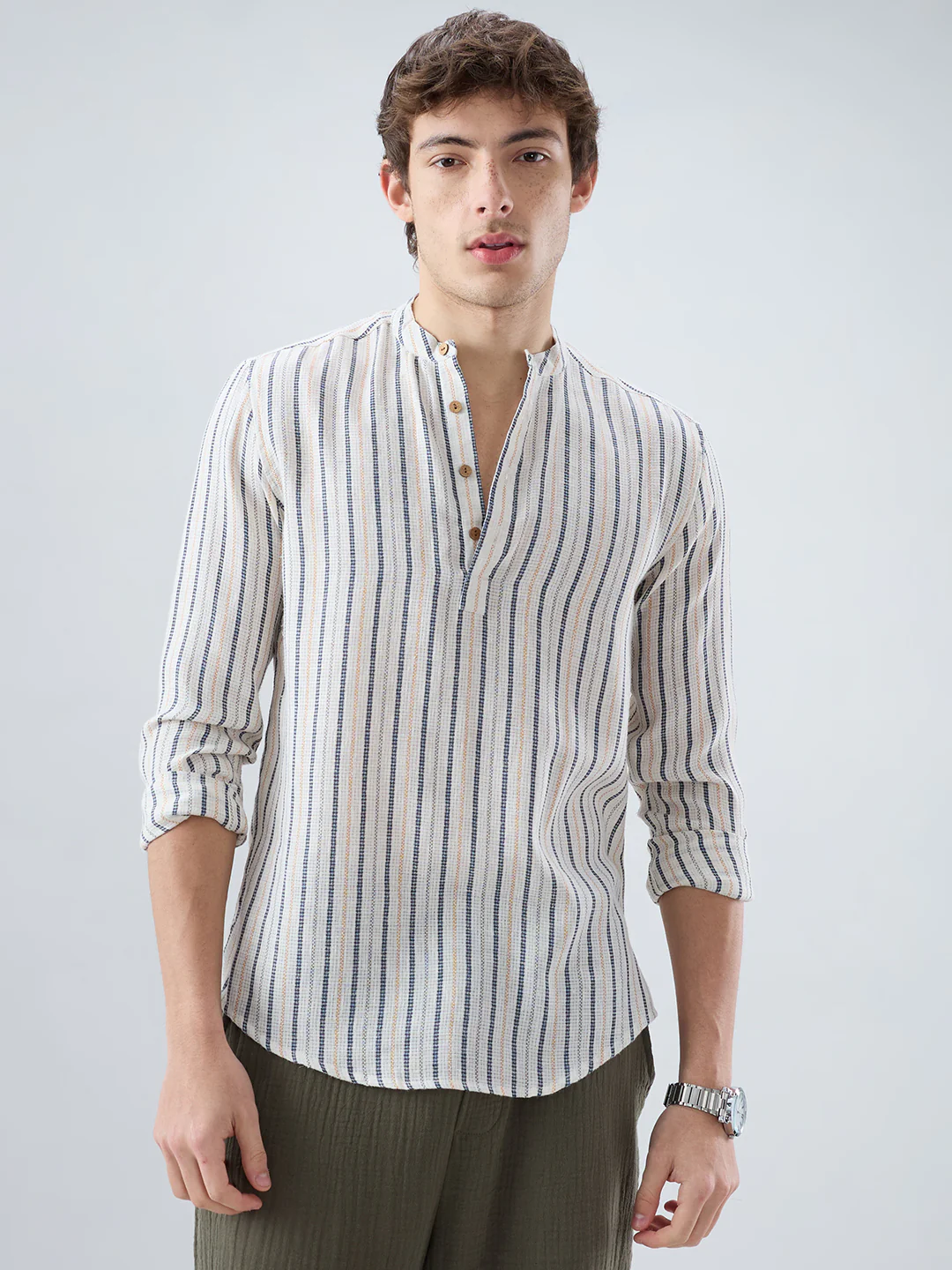 Delicate Micro Stitch Multicolor Stripe Kurta - Image 5