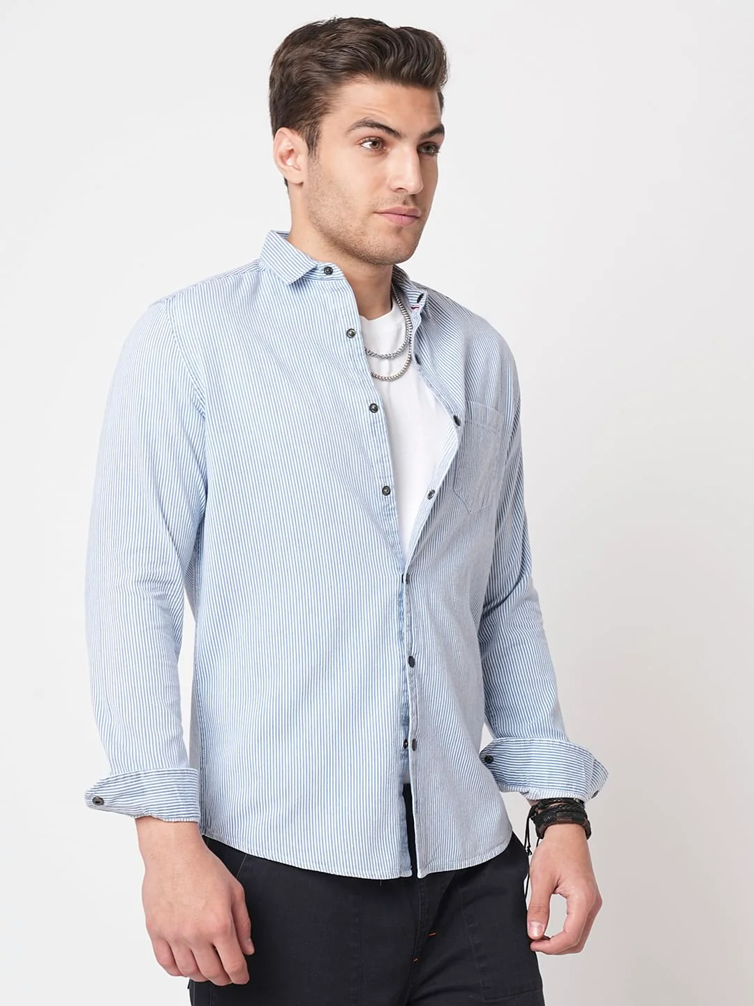 Denim Blue Pencil Stripe Shirt - Image 5