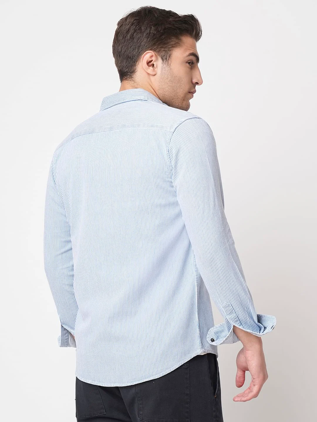 Denim Blue Pencil Stripe Shirt - Image 6