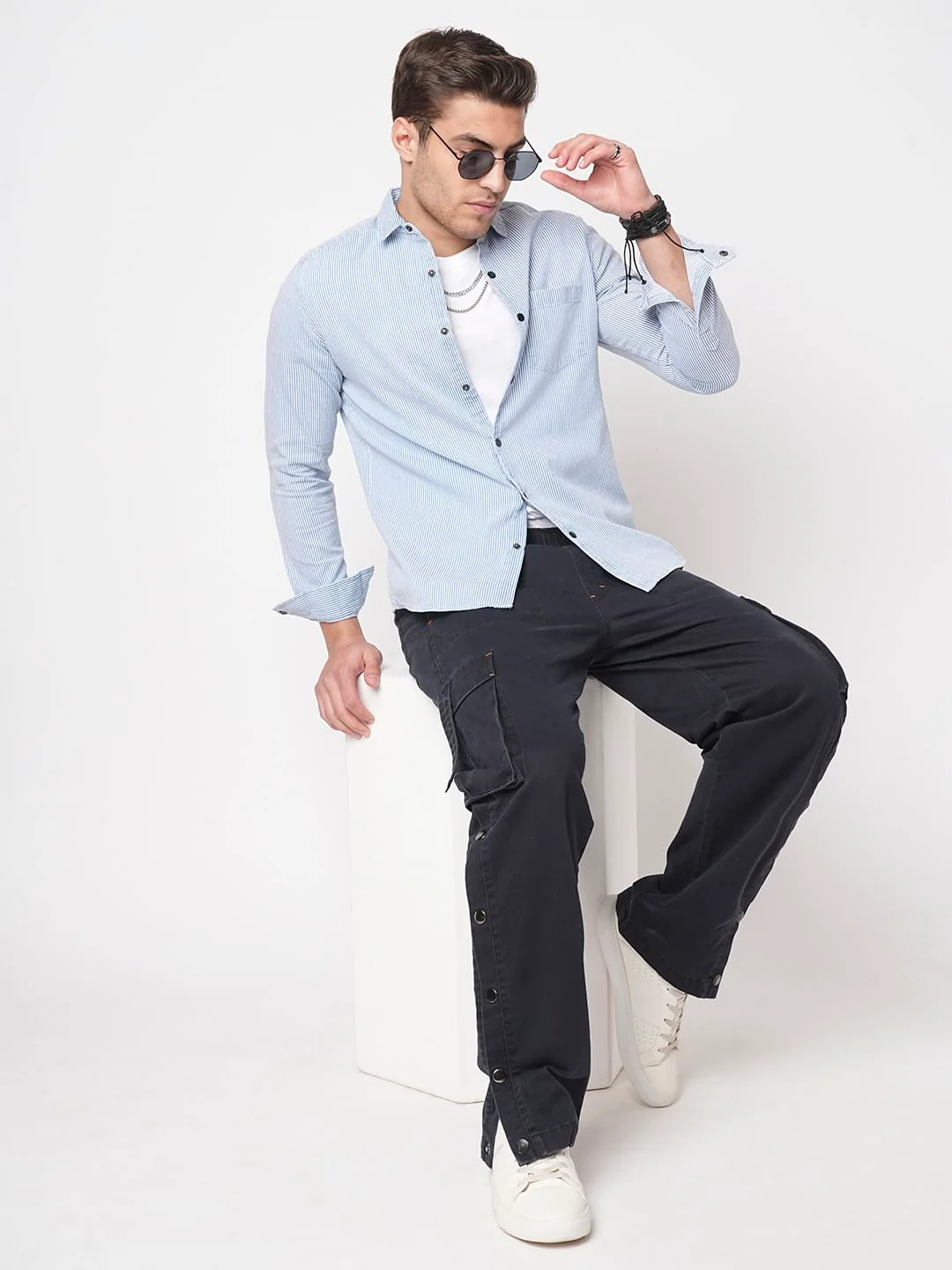Denim Blue Pencil Stripe Shirt - Image 7