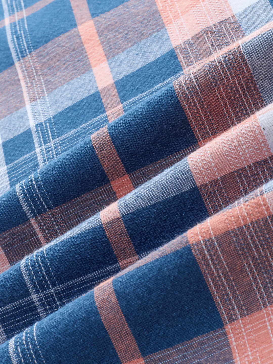 Denim Blue & Pink Multi Line Block Checks Shirt - Image 3