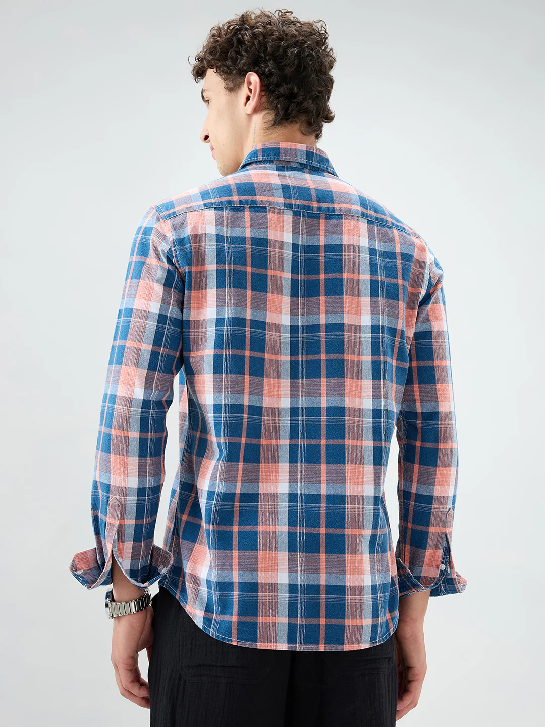 Denim Blue & Pink Multi Line Block Checks Shirt - Image 6