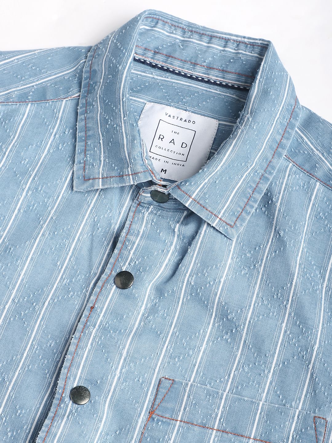 Denim Ditsy Laser Cut Lozenge Striped Shirt - Image 3