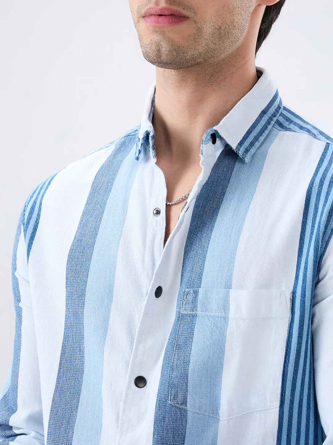 Denim Elegance Stripe Shirt - Image 3