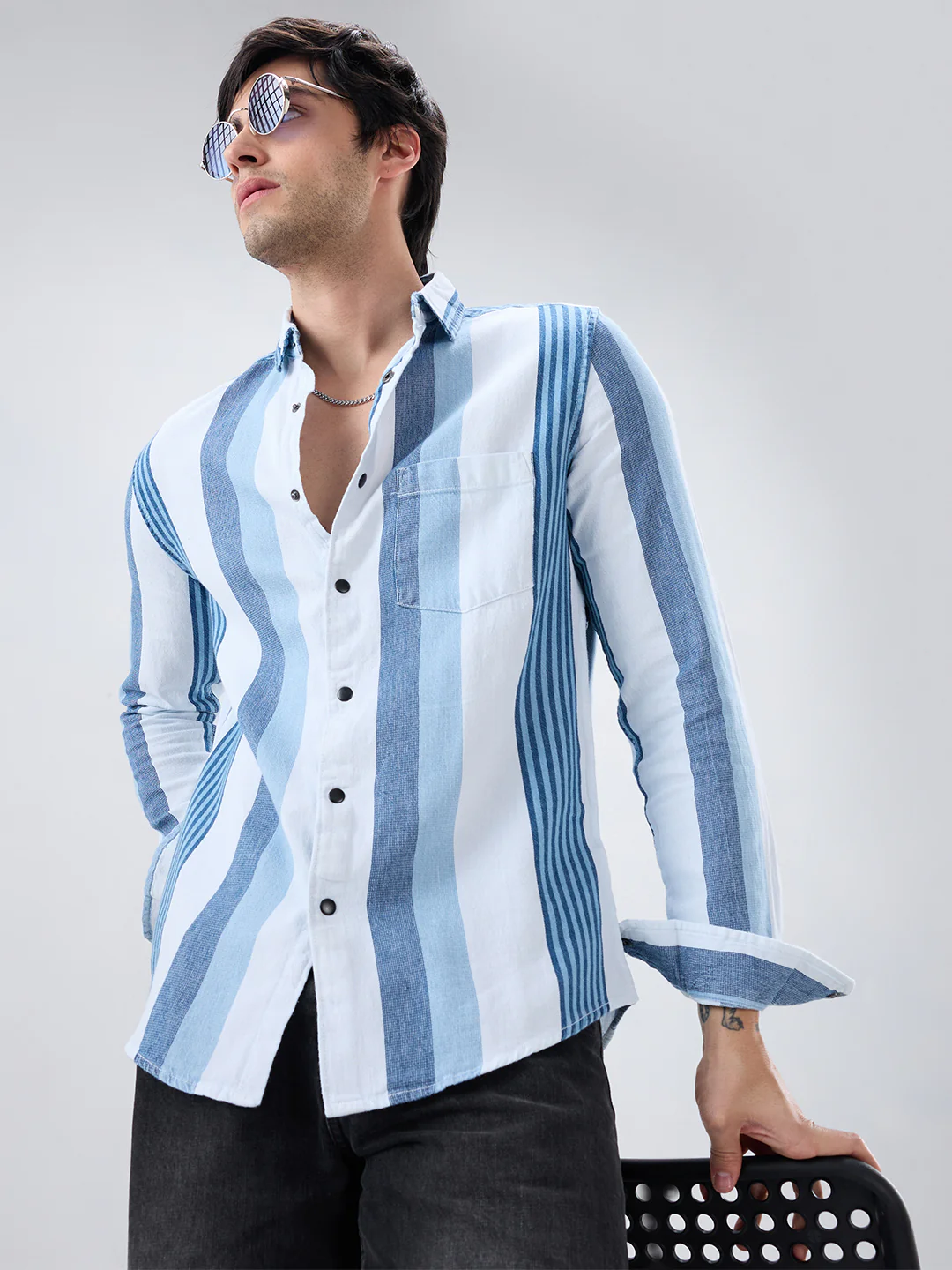 Denim Elegance Stripe Shirt - Image 4