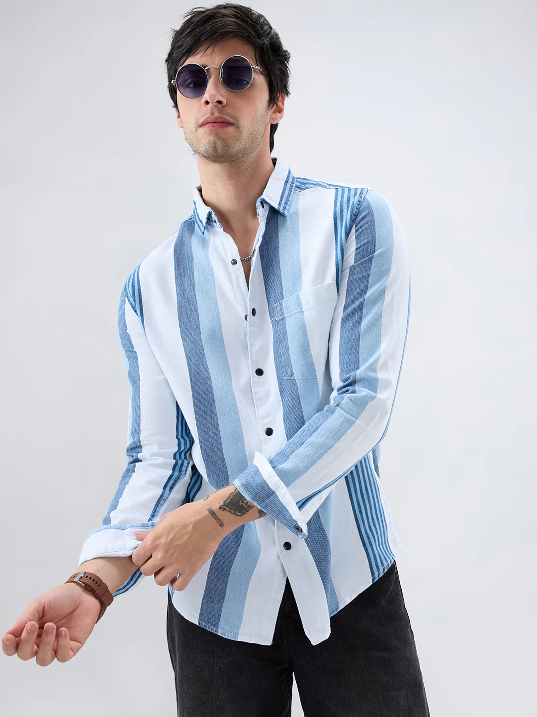 Denim Elegance Stripe Shirt - Image 5