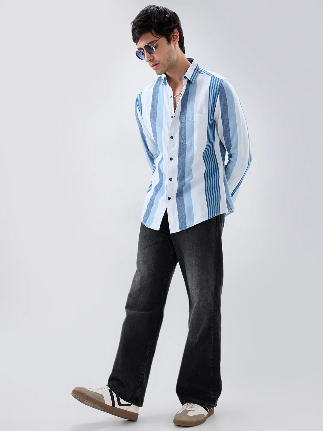 Denim Elegance Stripe Shirt - Image 7