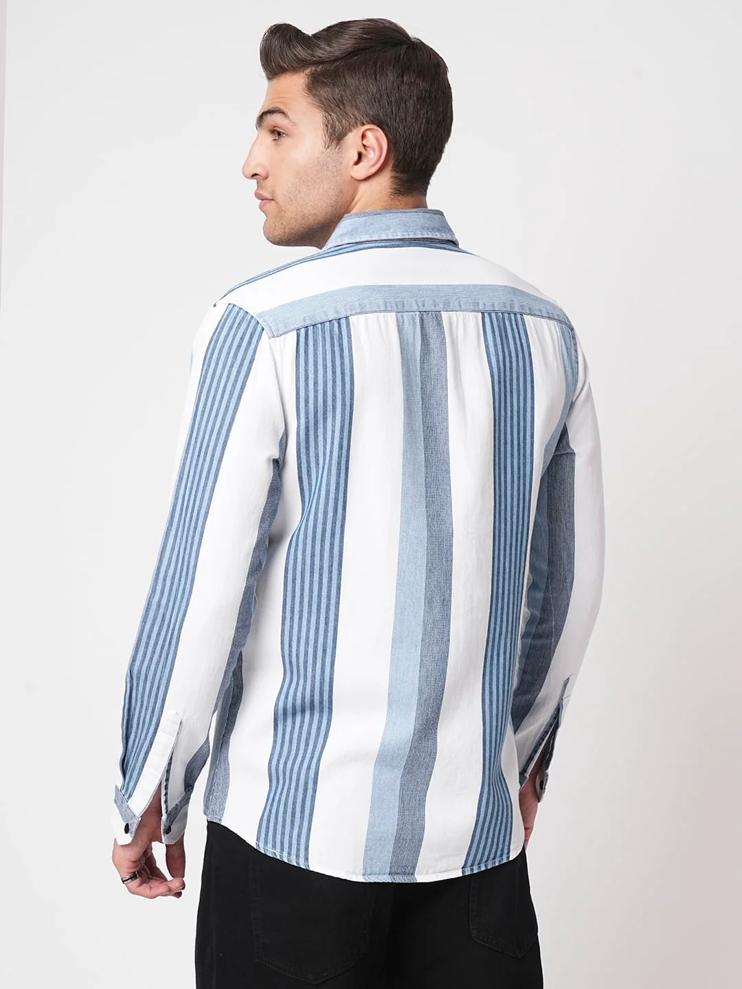 Denim Elegance Striped Shirt - Image 6