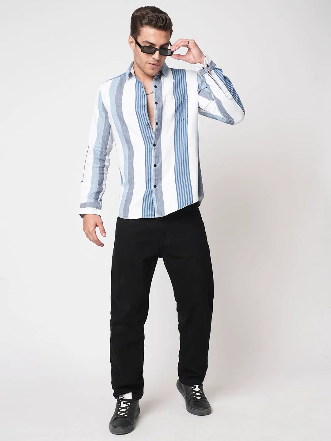 Denim Elegance Striped Shirt - Image 7