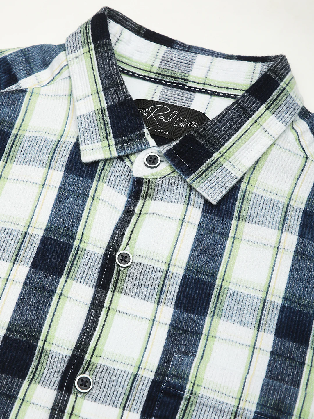 Denim Green & Navy Plaid Checks Shirt - Image 3