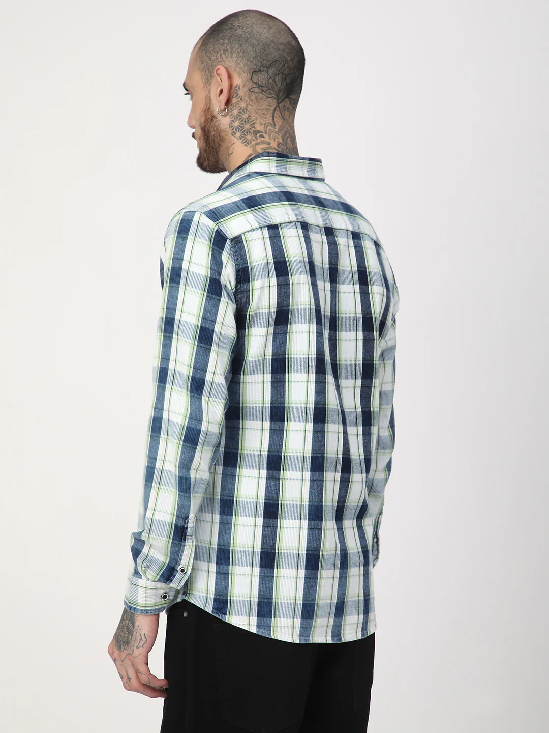 Denim Green & Navy Plaid Checks Shirt - Image 6