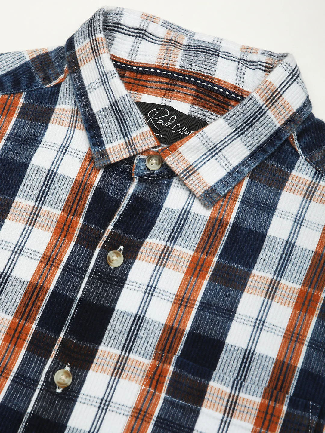 Denim Orange & Navy Plaid Checks Shirt - Image 3