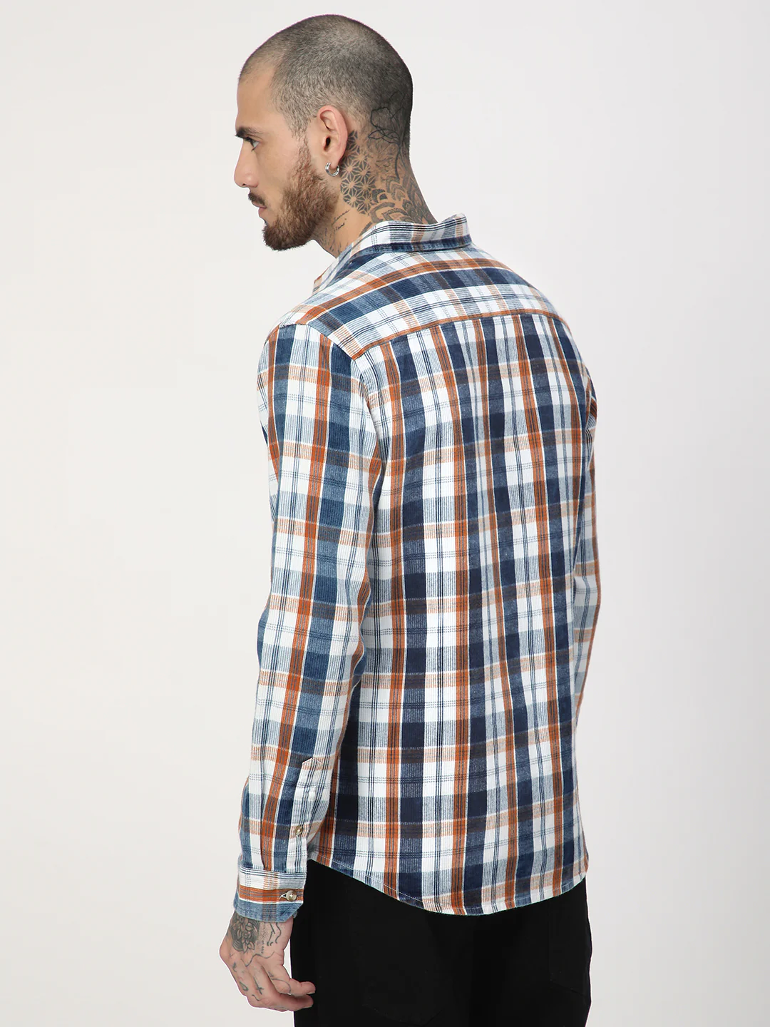 Denim Orange & Navy Plaid Checks Shirt - Image 7