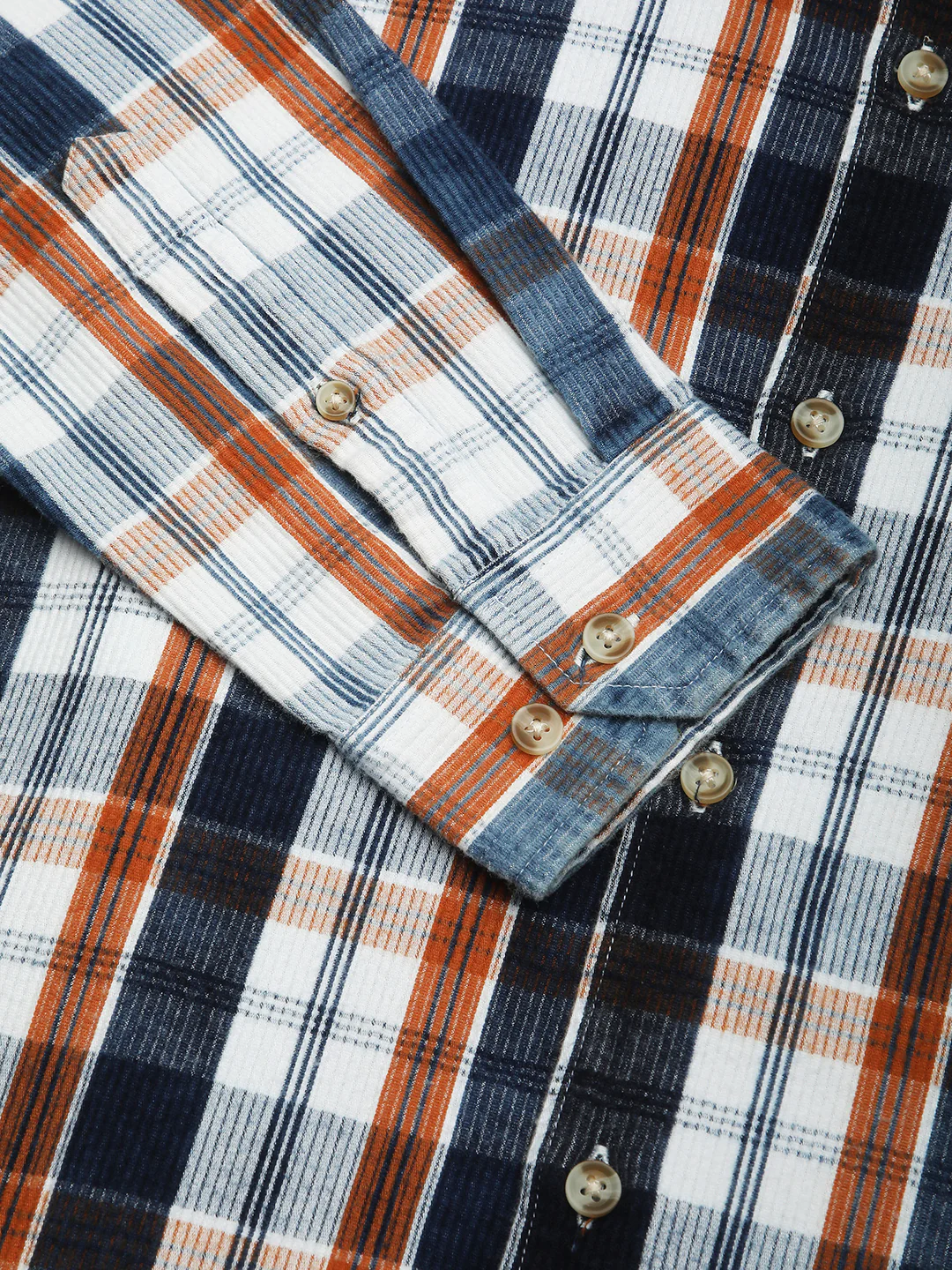 Denim Orange & Navy Plaid Checks Shirt - Image 9