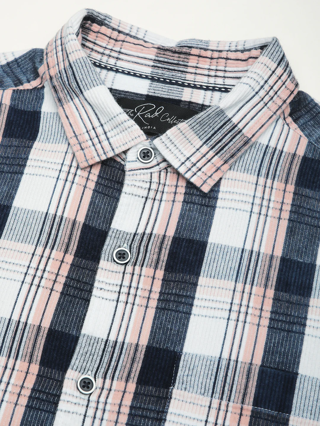 Denim Peach & Navy Plaid Checks Shirt - Image 3