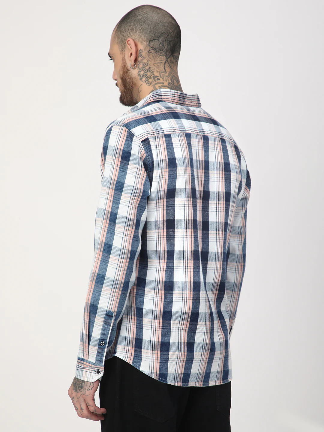 Denim Peach & Navy Plaid Checks Shirt - Image 7