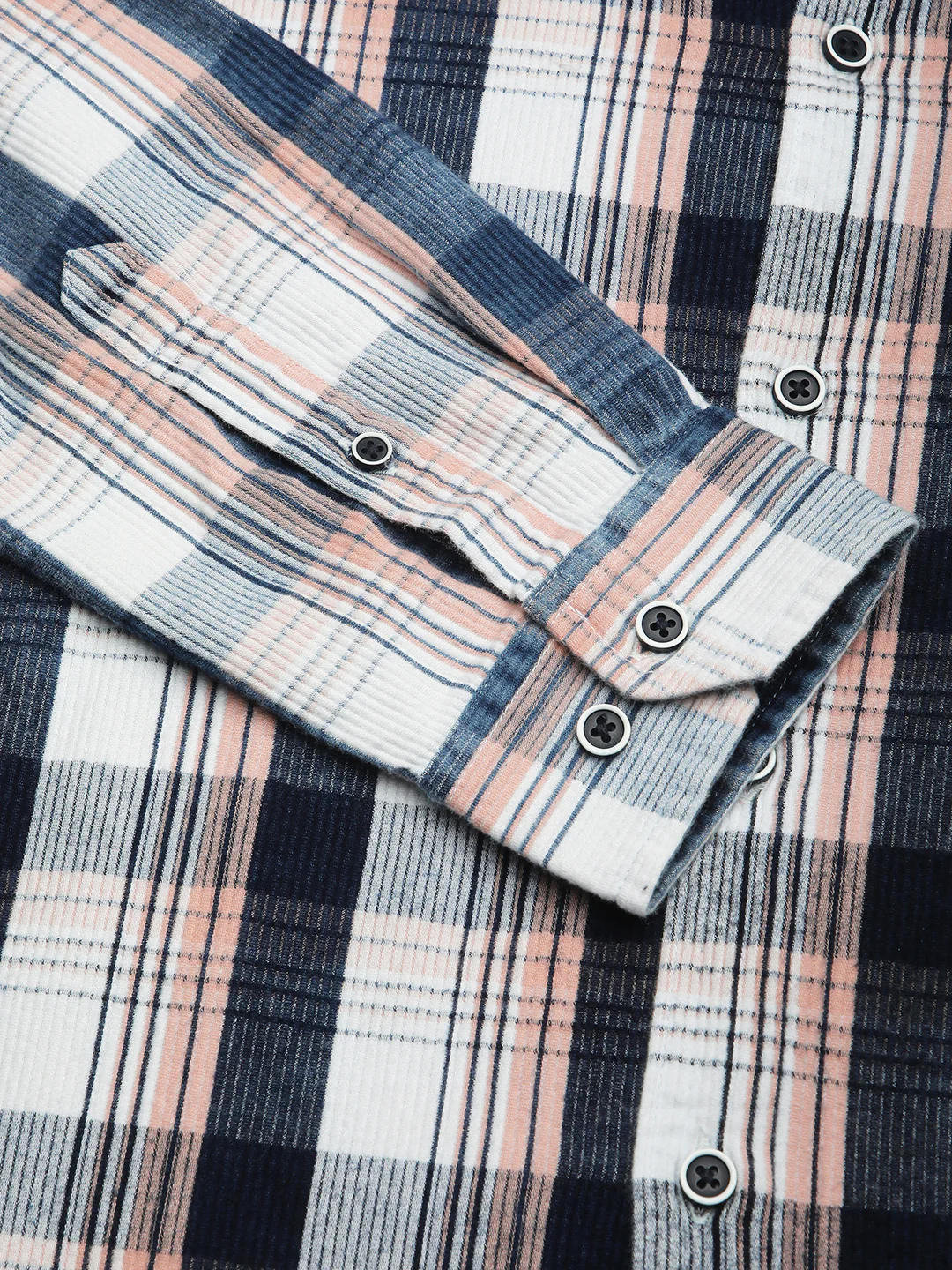 Denim Peach & Navy Plaid Checks Shirt - Image 9