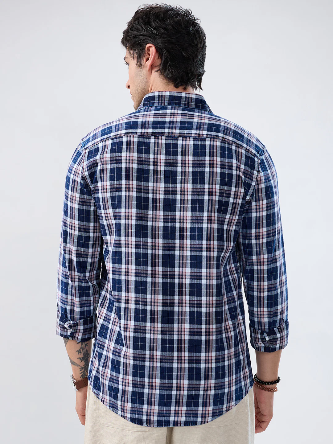 Denim White & Navy Herringbone Plaid Checks Shirt - Image 7