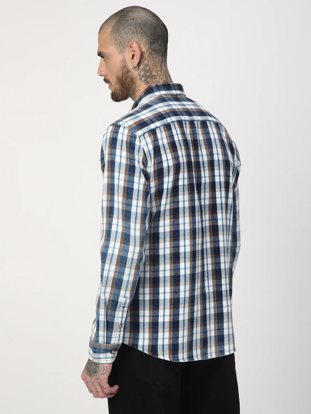 Denim White & Navy Plaid Checks Shirt - Image 7