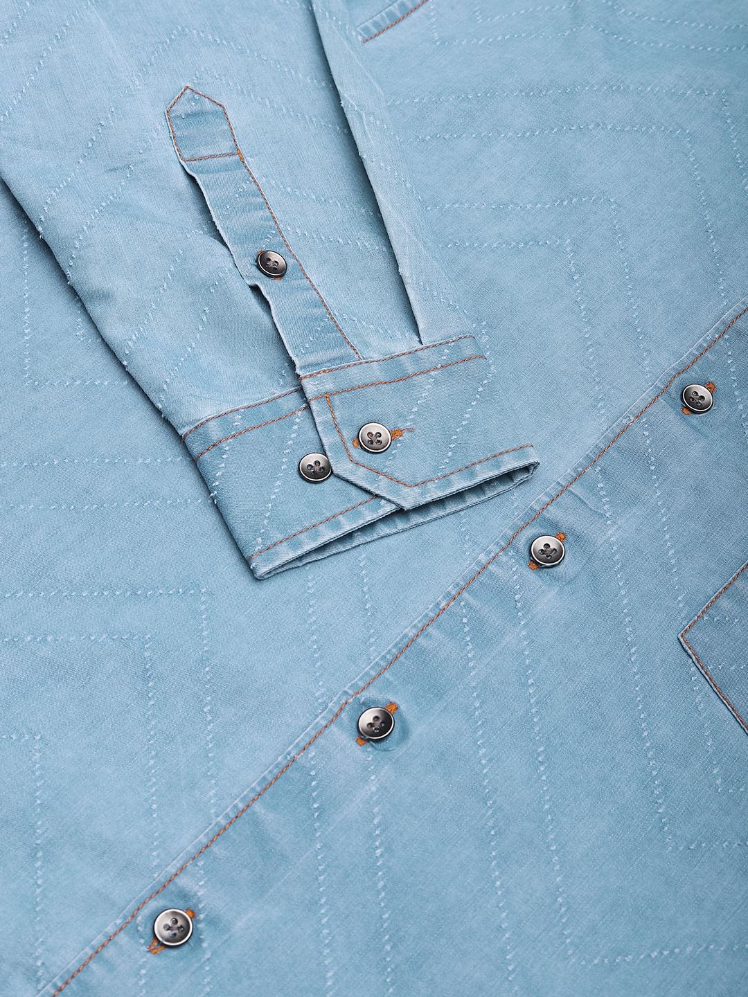 Denim Zig-Zag Laser Cut Shirt - Image 8
