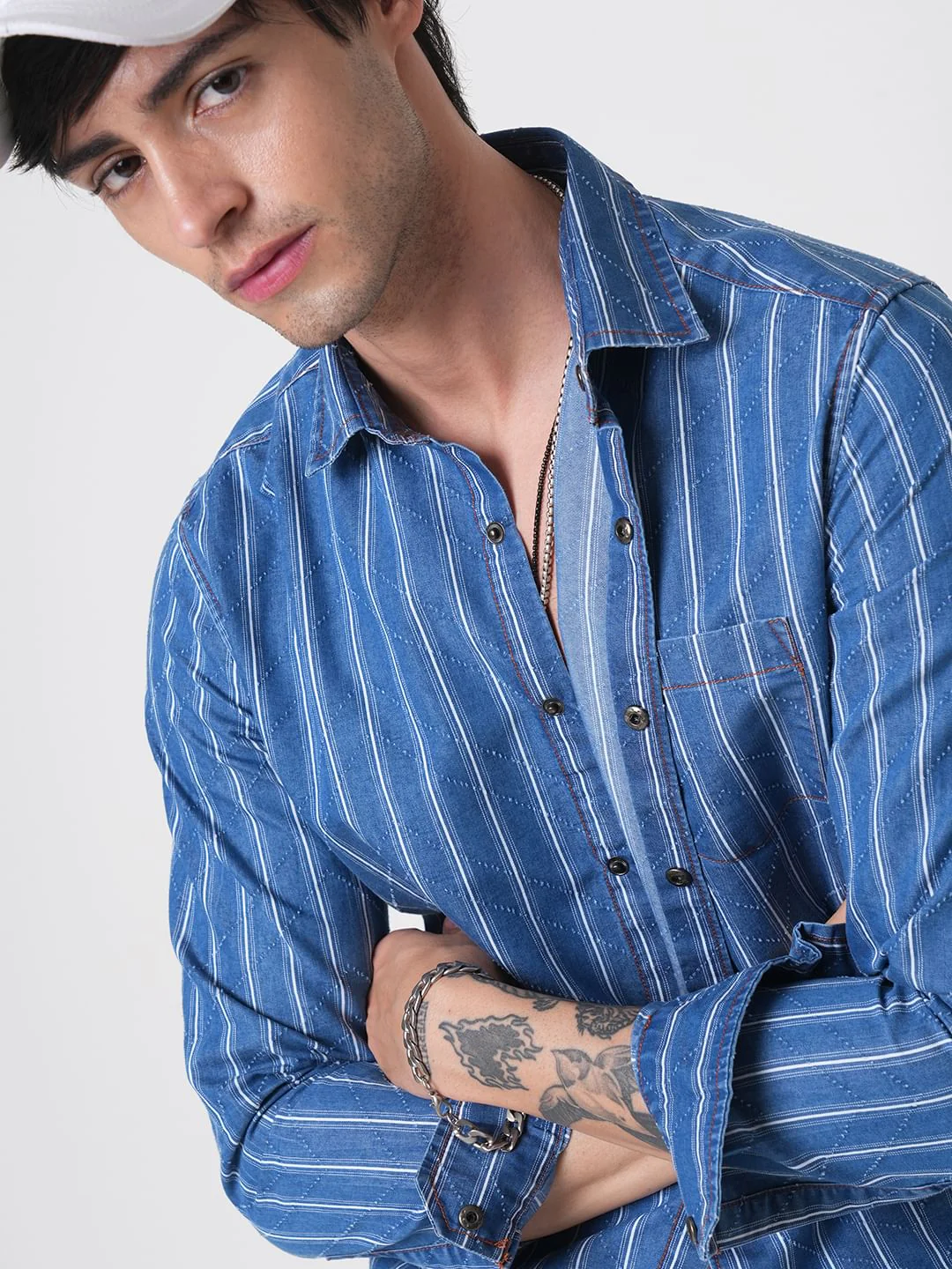 Denim Zig-Zag Laser Cut Shirt - Image 2