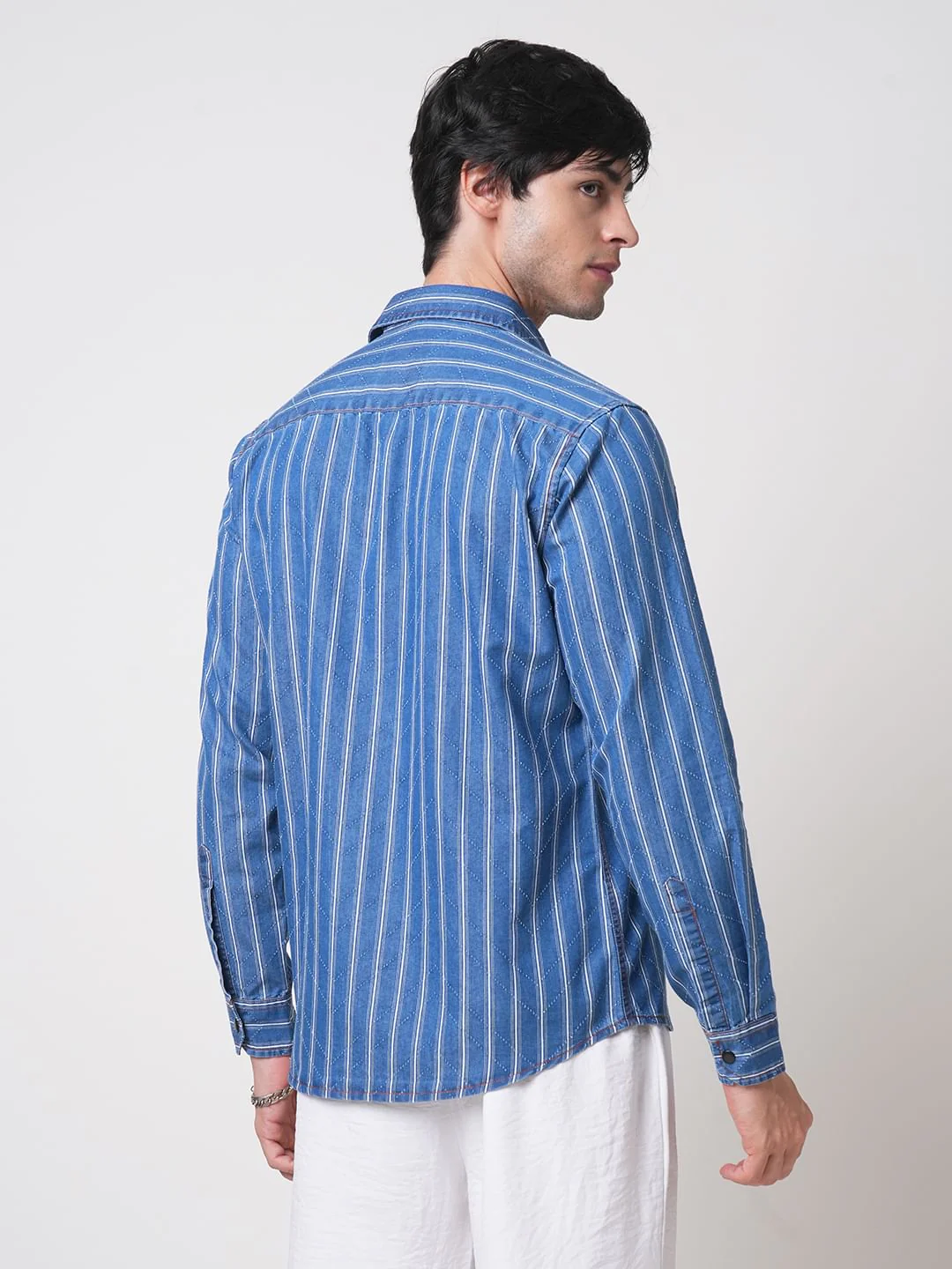 Denim Zig-Zag Laser Cut Shirt - Image 6