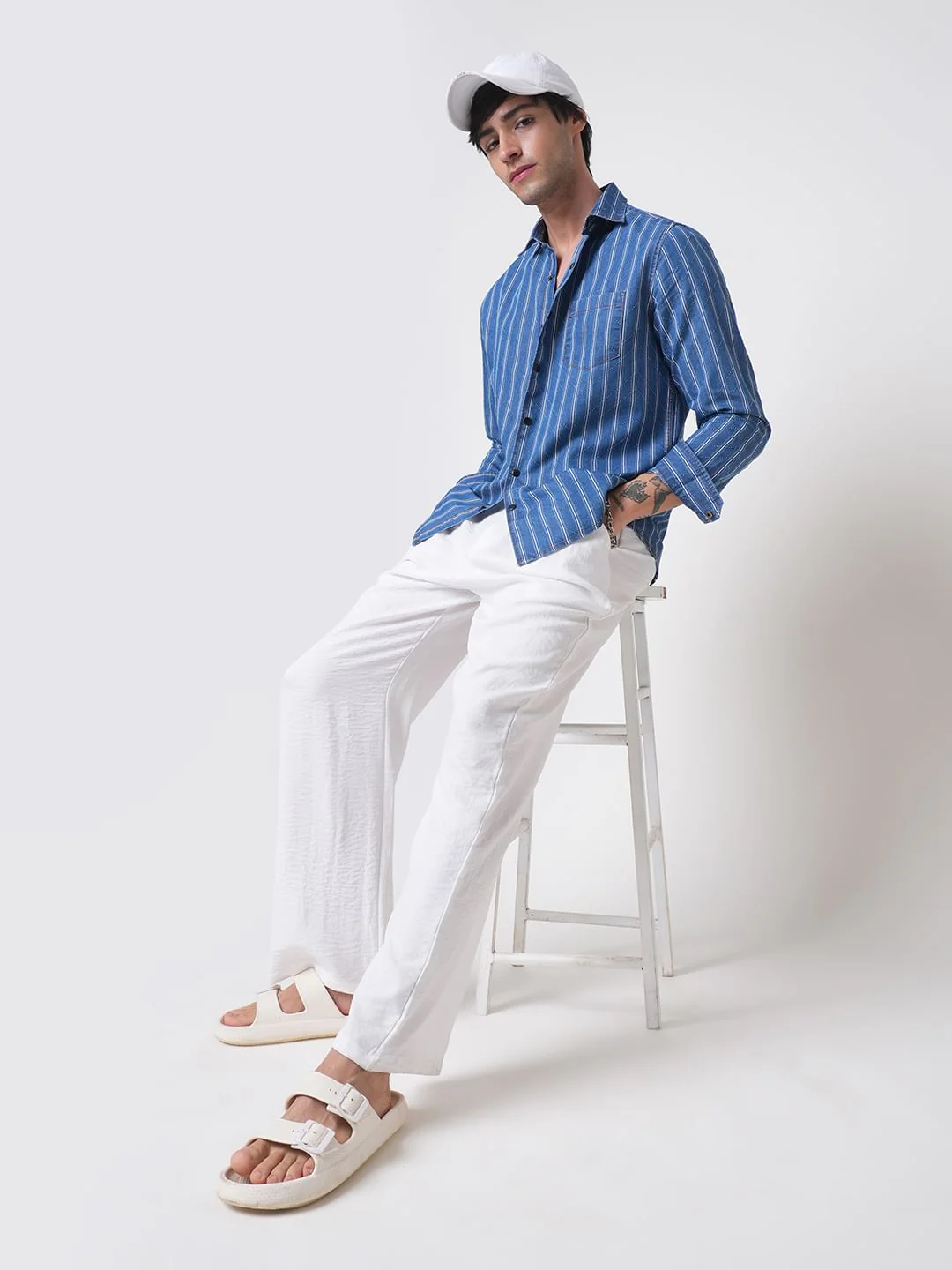 Denim Zig-Zag Laser Cut Shirt - Image 7