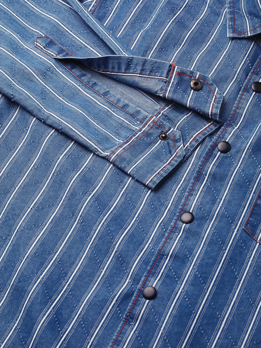 Denim Zig-Zag Laser Cut Shirt - Image 8