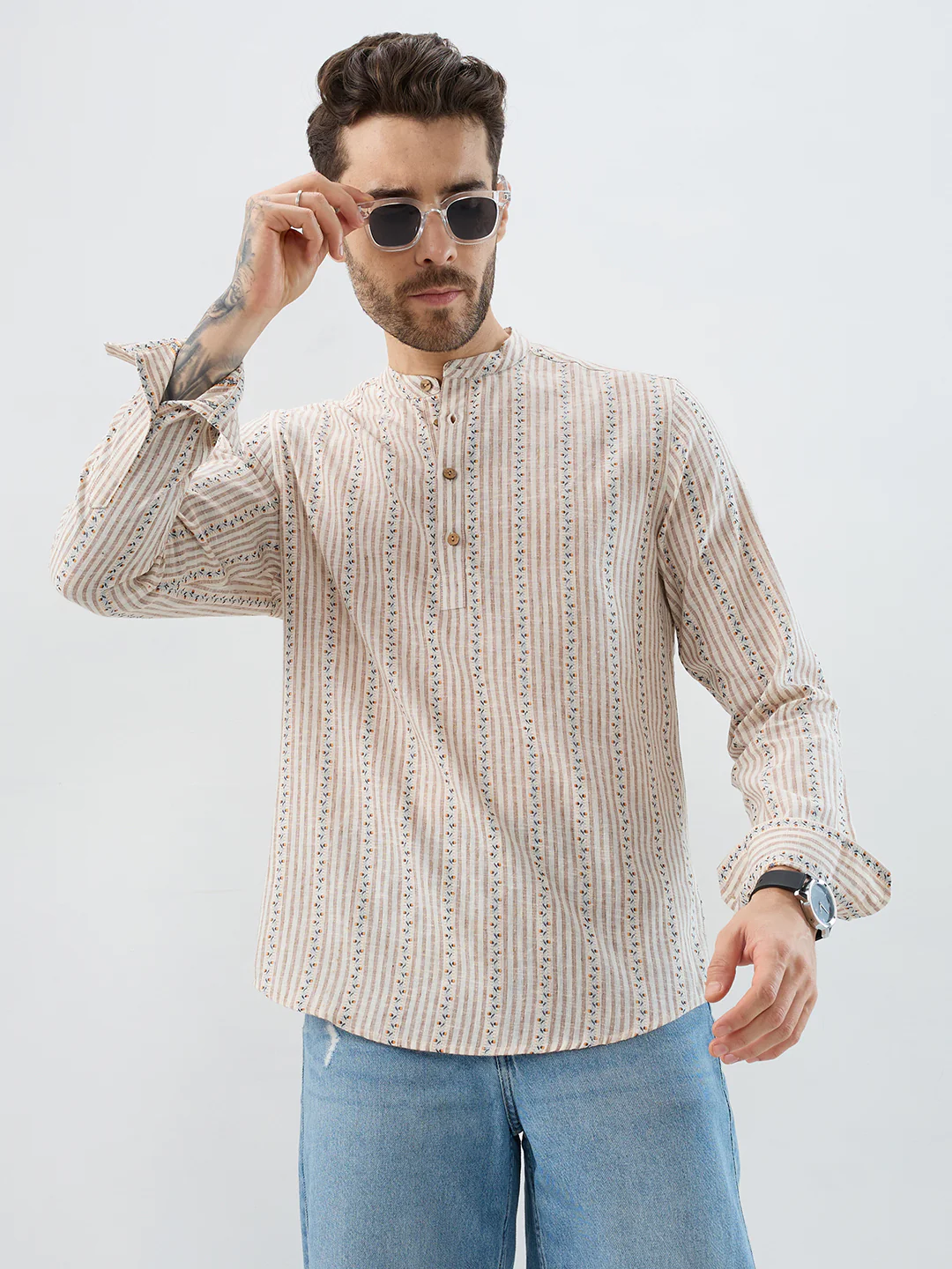 Desert Bloom Linen Blend Striped Kurta - Image 2