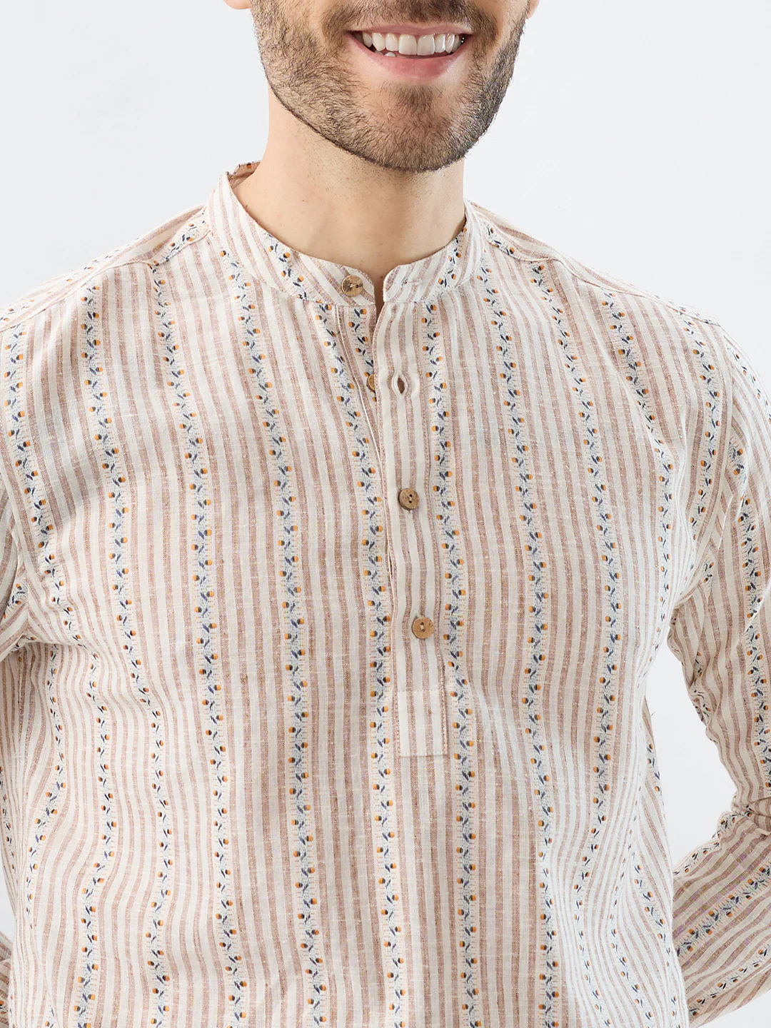 Desert Bloom Linen Blend Striped Kurta - Image 3