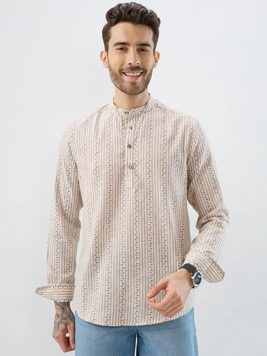 Desert Bloom Linen Blend Striped Kurta - Image 5